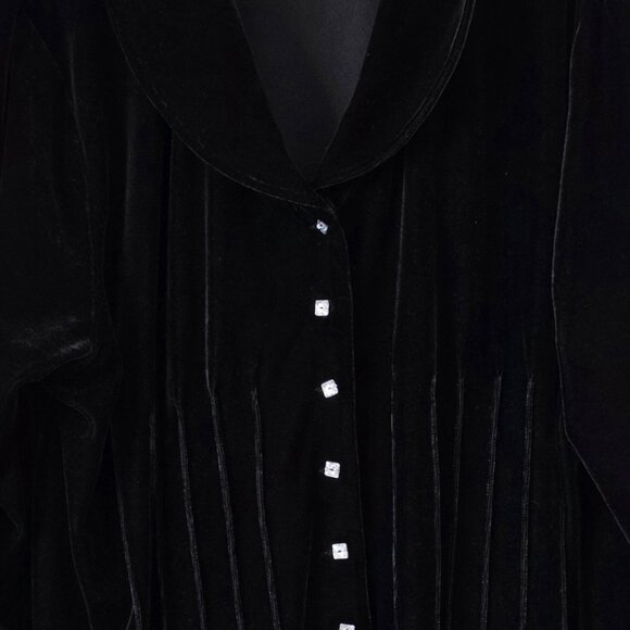 Susan Graver Style Black Velvet Jacket Top Pleated Shimmery Buttons Plus Size 3X - Picture 3 of 7